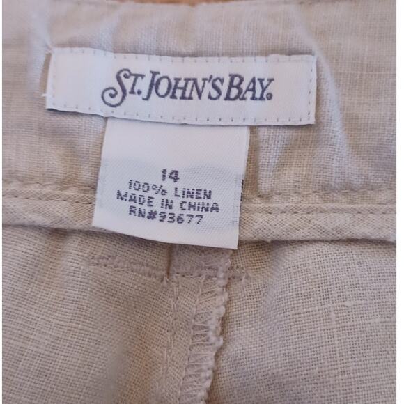 St. John's Bay 100% Linen Beige Pants Drawstring Waist Large Pockets Women's 14 - Picture 7 of 8